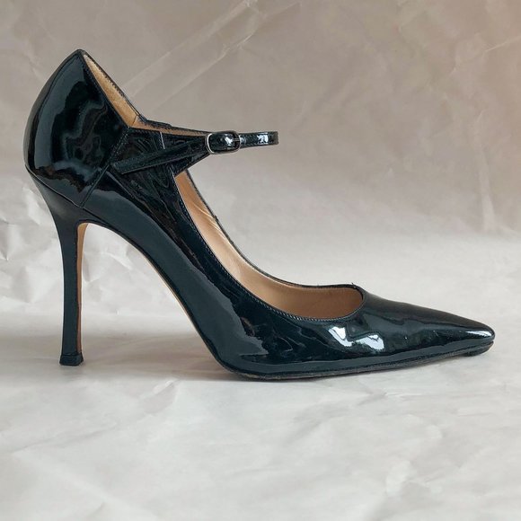 Manolo Blahnik black patent leather mary jane 4" high heel pumps Sz 39 - Picture 4 of 9